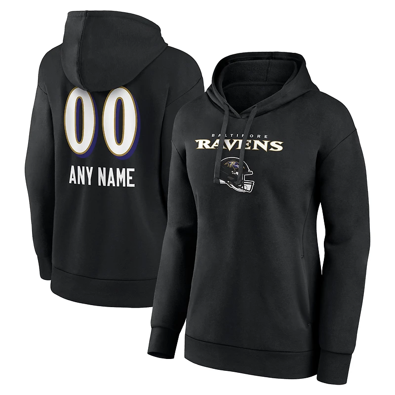Women's Black Baltimore Ravens Personalized Name & Number Team Wordmark Pullover Hoodie