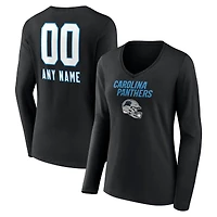 Women's Black Carolina Panthers Personalized Name & Number Team Wordmark Long Sleeve V-Neck T-Shirt