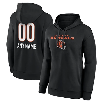 Women's Black Cincinnati Bengals Personalized Name & Number Team Wordmark Pullover Hoodie