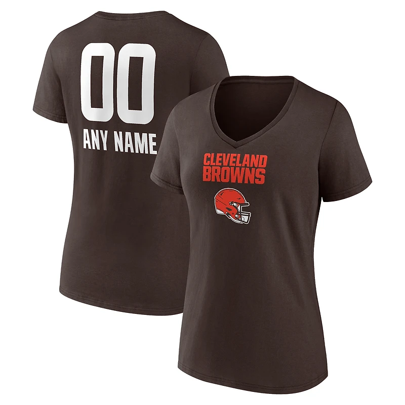 Women's Brown Cleveland Browns Personalized Name & Number Team Wordmark V-Neck T-Shirt