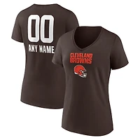 Women's Brown Cleveland Browns Personalized Name & Number Team Wordmark V-Neck T-Shirt