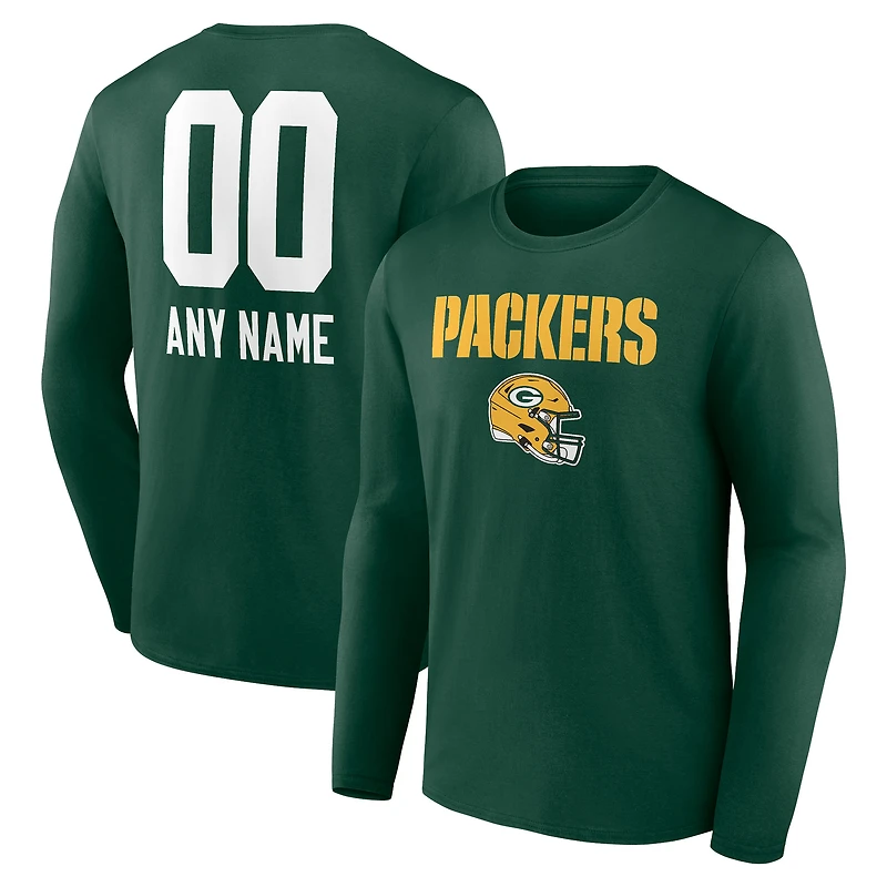 Men's Green Green Bay Packers Personalized Name & Number Team Wordmark Long Sleeve T-Shirt