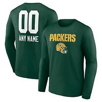 Men's Green Green Bay Packers Personalized Name & Number Team Wordmark Long Sleeve T-Shirt