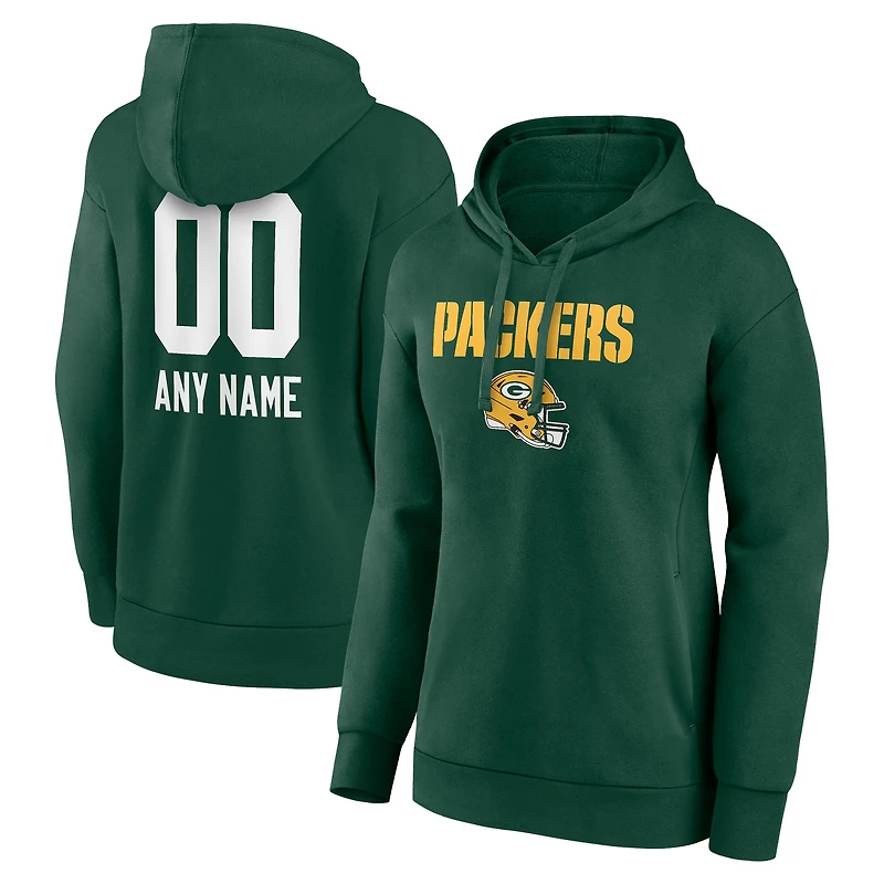 Women's Green Green Bay Packers Personalized Name & Number Team Wordmark Pullover Hoodie