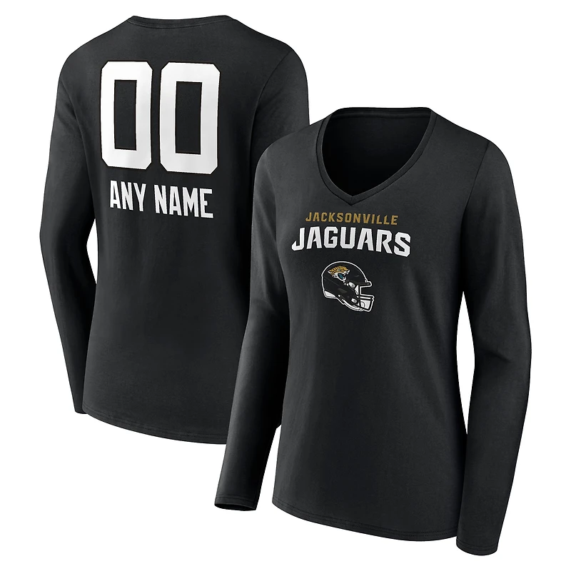 Women's Black Jacksonville Jaguars Personalized Name & Number Team Wordmark Long Sleeve V-Neck T-Shirt