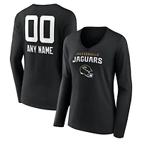 Women's Black Jacksonville Jaguars Personalized Name & Number Team Wordmark Long Sleeve V-Neck T-Shirt