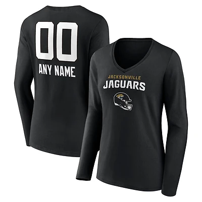 Women's Black Jacksonville Jaguars Personalized Name & Number Team Wordmark Long Sleeve V-Neck T-Shirt