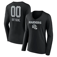 Women's Black Las Vegas Raiders Personalized Name & Number Team Wordmark Long Sleeve V-Neck T-Shirt