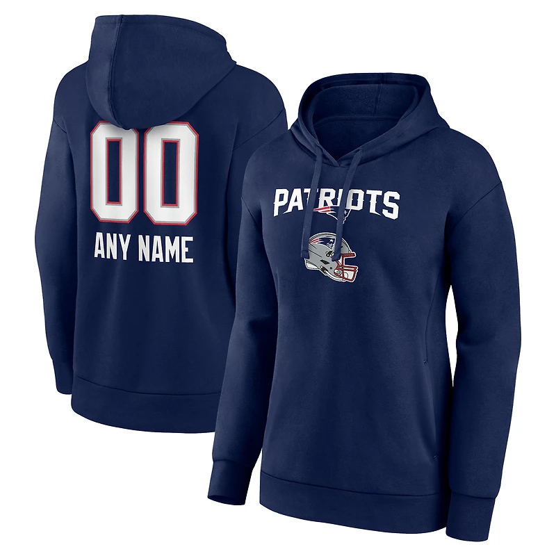Women's Navy New England Patriots Personalized Name & Number Team Wordmark Pullover Hoodie