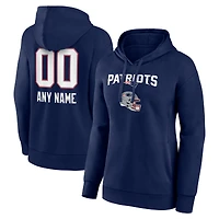 Women's Navy New England Patriots Personalized Name & Number Team Wordmark Pullover Hoodie