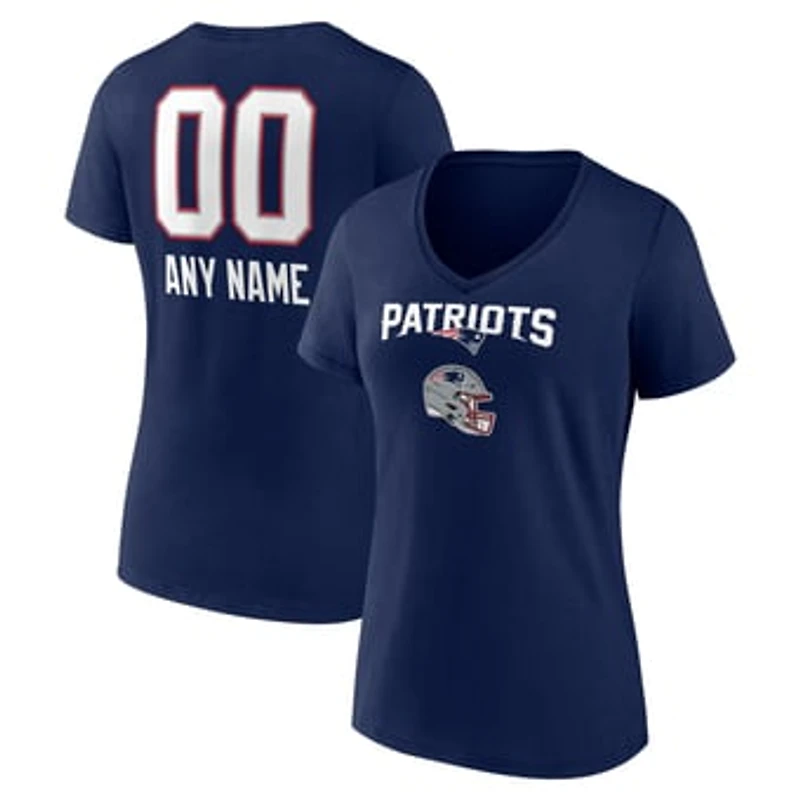 Women's Navy New England Patriots Personalized Name & Number Team Wordmark V-Neck T-Shirt