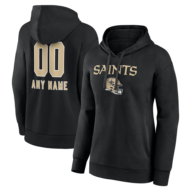 Women's Black New Orleans Saints Personalized Name & Number Team Wordmark Pullover Hoodie