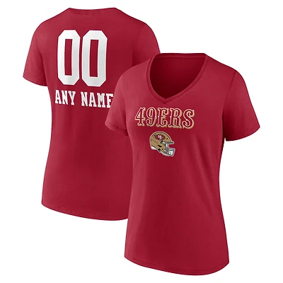 Women's Scarlet San Francisco 49ers Personalized Name & Number Team Wordmark V-Neck T-Shirt