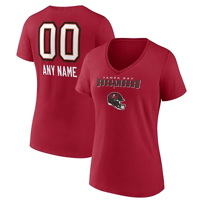Women's Red Tampa Bay Buccaneers Personalized Name & Number Team Wordmark V-Neck T-Shirt