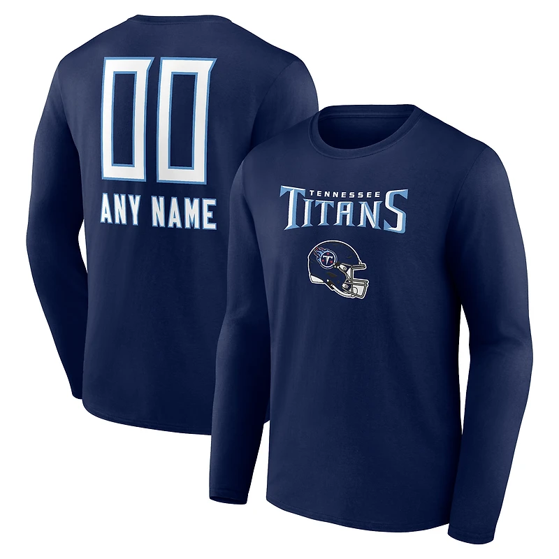 Men's Navy Tennessee Titans Personalized Name & Number Team Wordmark Long Sleeve T-Shirt