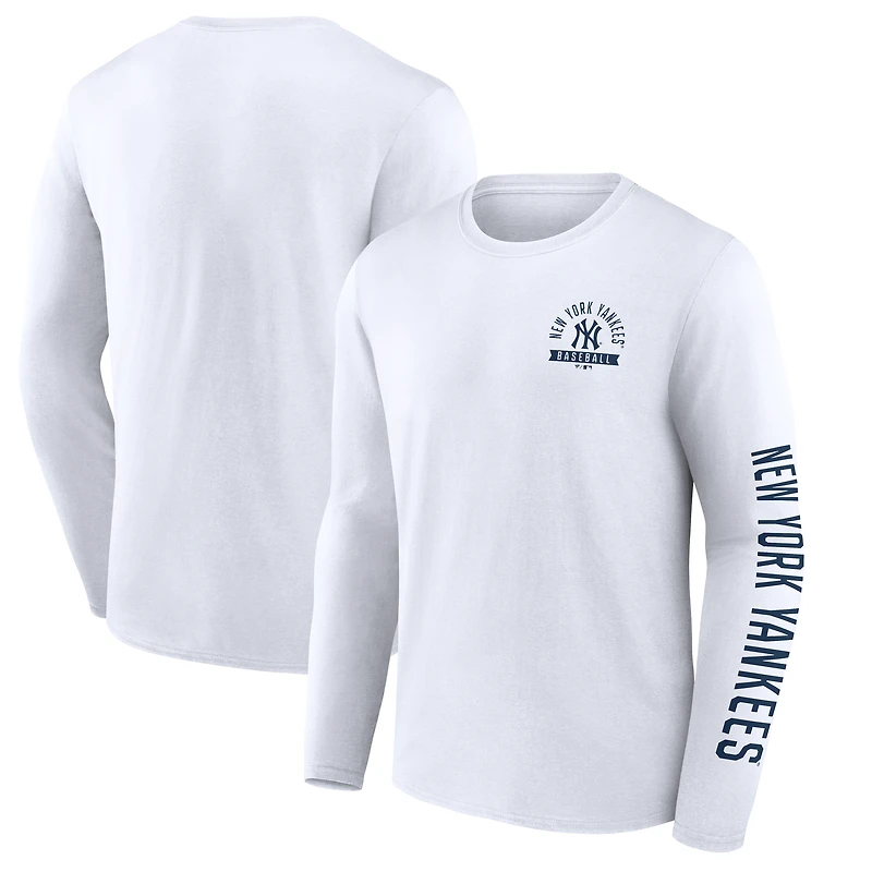 Men's Fanatics White New York Yankees Press Box Long Sleeve T-Shirt