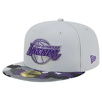Men's New Era Gray Los Angeles Lakers Active Color Camo Visor 59FIFTY Fitted Hat
