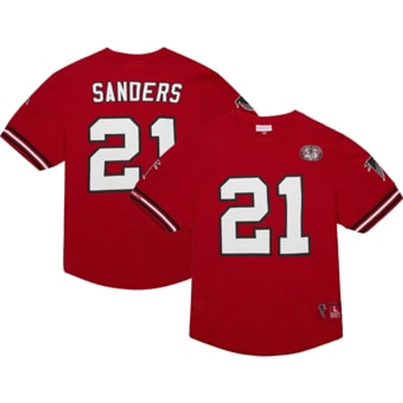 Men's Mitchell & Ness Deion Sanders Red Atlanta Falcons Retired Player Name & Number Mesh Top