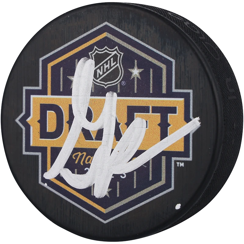Gabe Perreault New York Rangers Autographed 2023 Draft Logo Hockey Puck