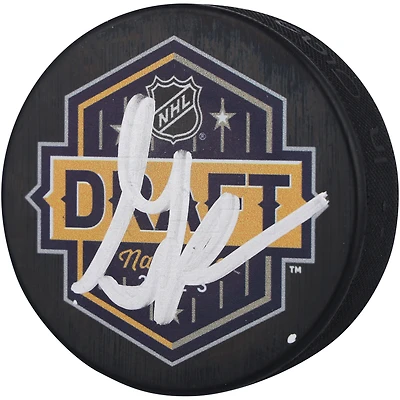 Gabe Perreault New York Rangers Autographed 2023 Draft Logo Hockey Puck