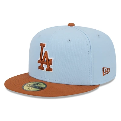 Men's New Era Light Blue/Brown Los Angeles Dodgers Spring Color Basic Two-Tone 59FIFTY Fitted Hat