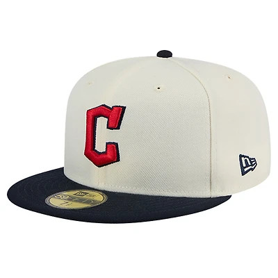 Men's New Era Cream Cleveland Guardians Chrome 59FIFTY Fitted Hat