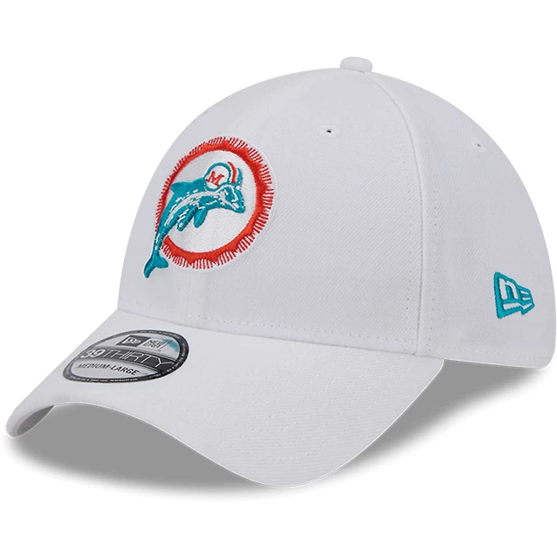Men's New Era White Miami Dolphins Throwback 39THIRTY Flex Hat