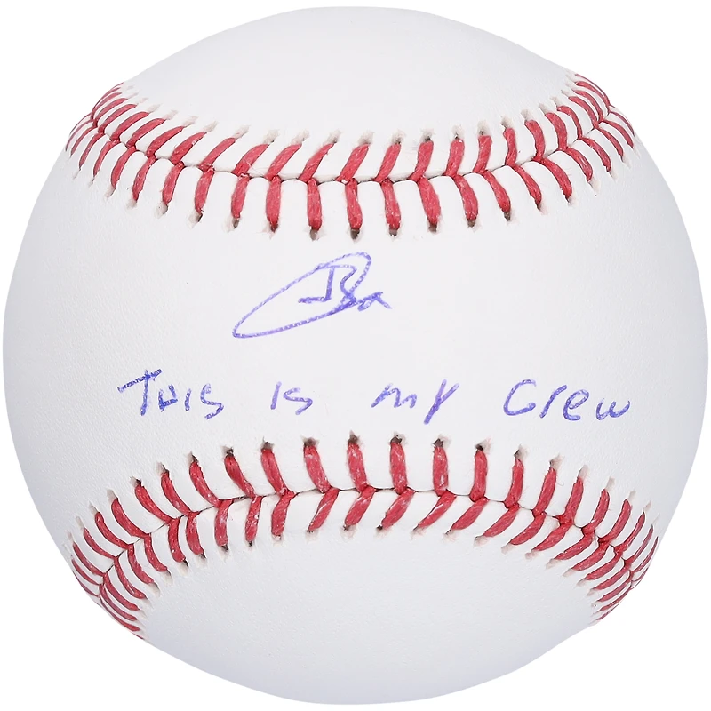 Jackson Chourio Milwaukee Brewers Autographed Baseball with "This Is My Crew" Inscription