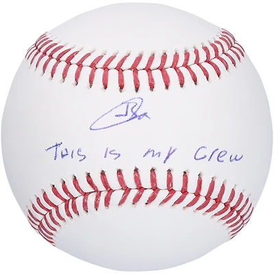 Jackson Chourio Milwaukee Brewers Autographed Baseball with "This Is My Crew" Inscription