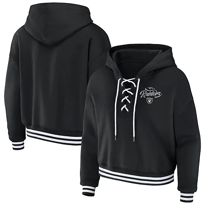 Women's WEAR by Erin Andrews Black Las Vegas Raiders Lace-Up Pullover Hoodie