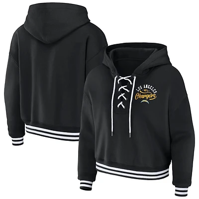 Women's WEAR by Erin Andrews Black Los Angeles Chargers Lace-Up Pullover Hoodie