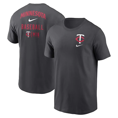 Men's Nike Charcoal Minnesota Twins Logo Sketch Bar T-Shirt
