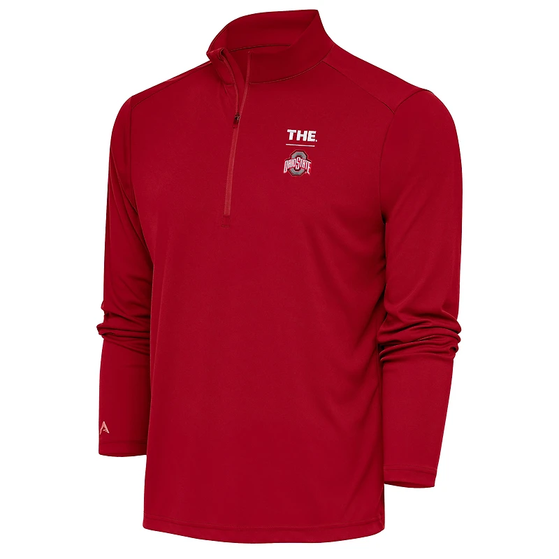 Men's Antigua Scarlet Ohio State Buckeyes THE Tribute Quarter-Zip Pullover Top