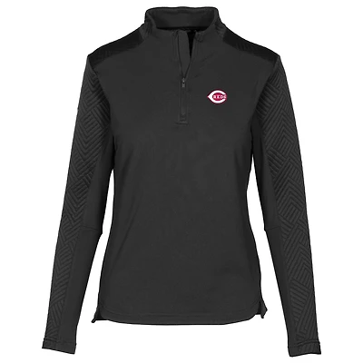 Women's Levelwear Black Cincinnati Reds Daybreak Insignia 2.0 Quarter-Zip Pullover Top