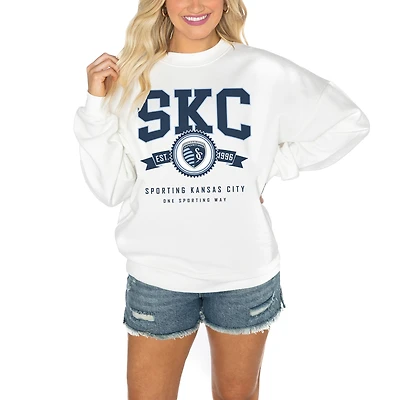 Women's Gameday Couture  White Sporting Kansas City Crewneck Drop Shoulder Sweatshirt