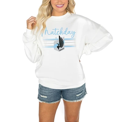 Women's Gameday Couture White Minnesota United FC Matchday Crewneck Drop Shoulder Sweatshirt
