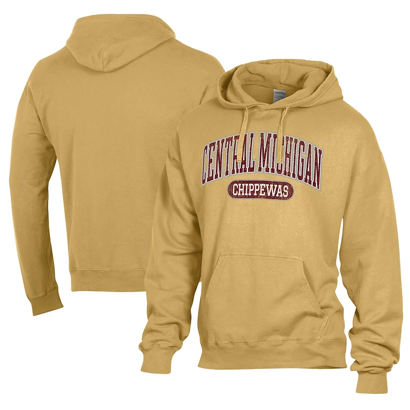 Men's Comfort Wash  Gold Central Michigan Chippewas Lightweight Fleece Pullover Hoodie