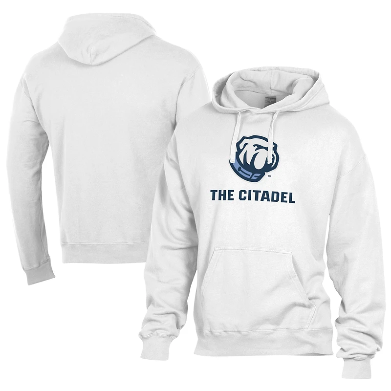 Men's Comfort Wash  White Citadel Bulldogs Lightweight Fleece Pullover Hoodie