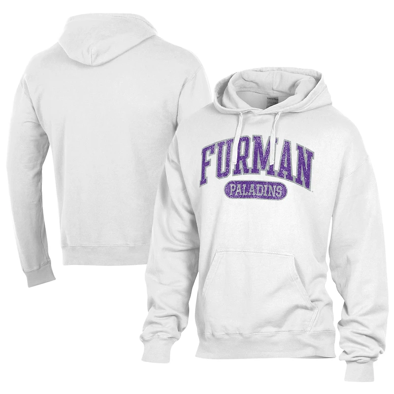 Men's Comfort Wash  White Furman Paladins Lightweight Fleece Pullover Hoodie