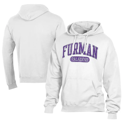 Men's Comfort Wash  White Furman Paladins Lightweight Fleece Pullover Hoodie