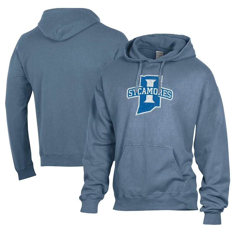 Men's Comfort Wash  Blue Indiana State Sycamores Lightweight Fleece Pullover Hoodie