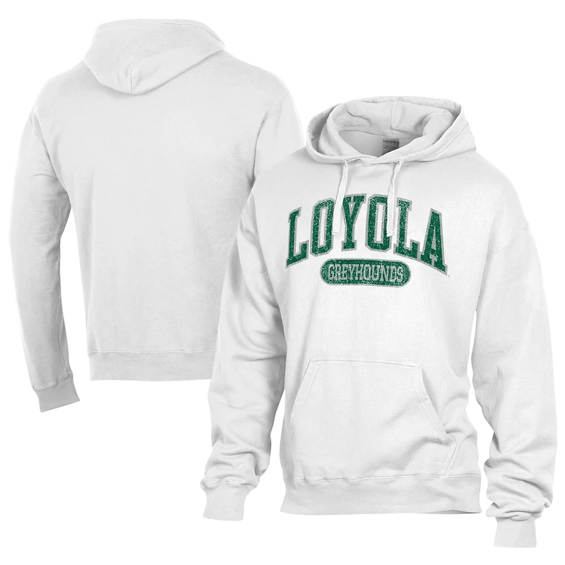 Men's Comfort Wash  White Loyola Greyhounds Lightweight Fleece Pullover Hoodie