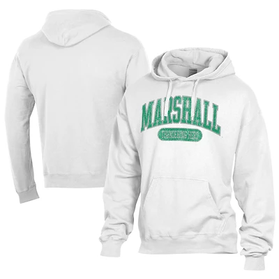 Men's Comfort Wash  White Marshall Thundering Herd Lightweight Fleece Pullover Hoodie