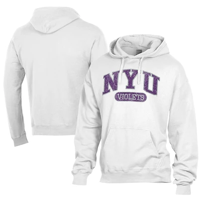 Men's Comfort Wash  White NYU Violets Lightweight Fleece Pullover Hoodie
