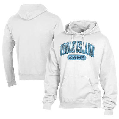 Men's Comfort Wash  White Rhode Island Rams Lightweight Fleece Pullover Hoodie