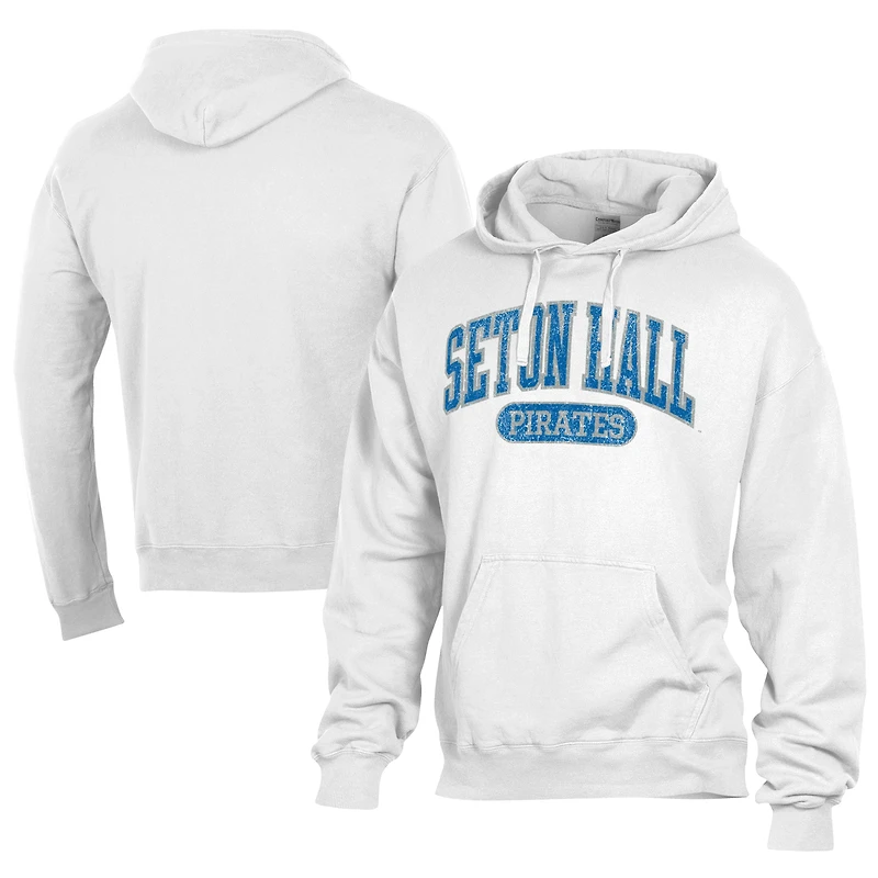 Men's Comfort Wash  White Seton Hall Pirates Lightweight Fleece Pullover Hoodie