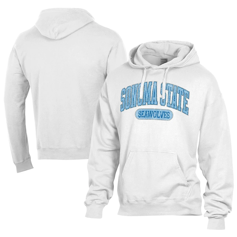 Men's Comfort Wash  White Sonoma State Seawolves Lightweight Fleece Pullover Hoodie