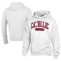 Men's Comfort Wash  White Catholic University Cardinals Lightweight Fleece Pullover Hoodie