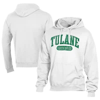 Men's Comfort Wash  White Tulane Green Wave Lightweight Fleece Pullover Hoodie