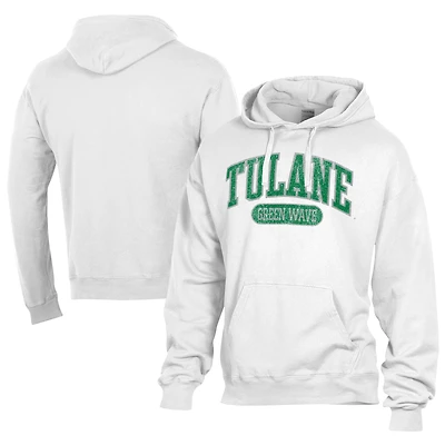 Men's Comfort Wash  White Tulane Green Wave Lightweight Fleece Pullover Hoodie